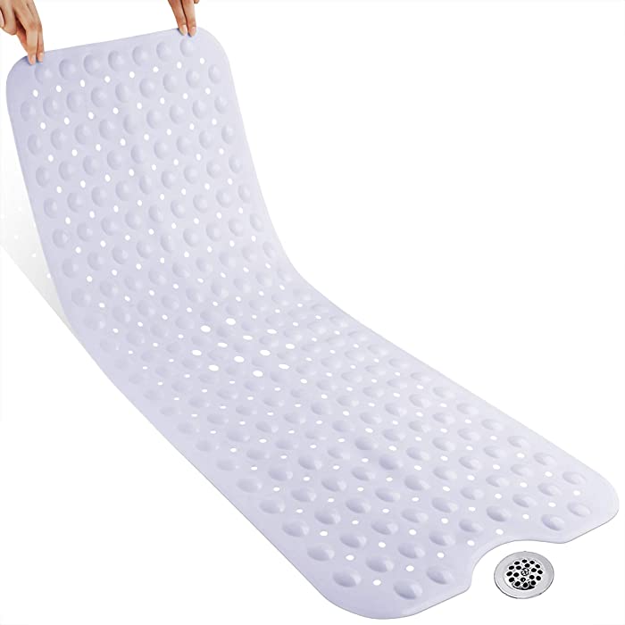 Yimobra Original Bathtub Mat Non Slip, Extra Long Bath Mat for Tub with Big Suction Cups and Drain Holes, Machine Washable Tub Shower Mats for Bathroom 16 x 40 Inches, Phthalate Latex Free, White