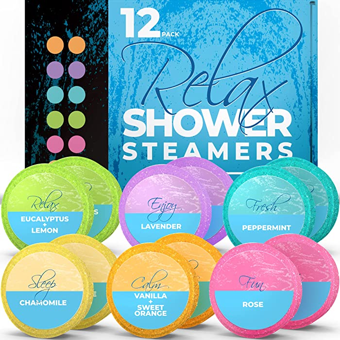 Shower Steamers Aromatherapy (12-Pack XXL Shower Vapor Tabs) - Shower Bombs for Women, Shower Tablets Aromatherapy (Essential Oils), Shower Aromatherapy Steamers, Shower Scent Steamers Bath Steamers