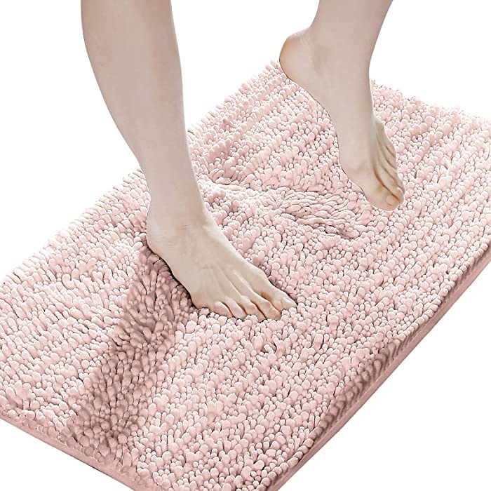 Suchtale Bathroom Rug Non Slip Bath Mat (20x32 Inch Dusty Pink) Water Absorbent Super Soft Shaggy Chenille Machine Washable Dry Extra Thick Perfect Absorbant Best Large Plush Carpet for Shower Floor