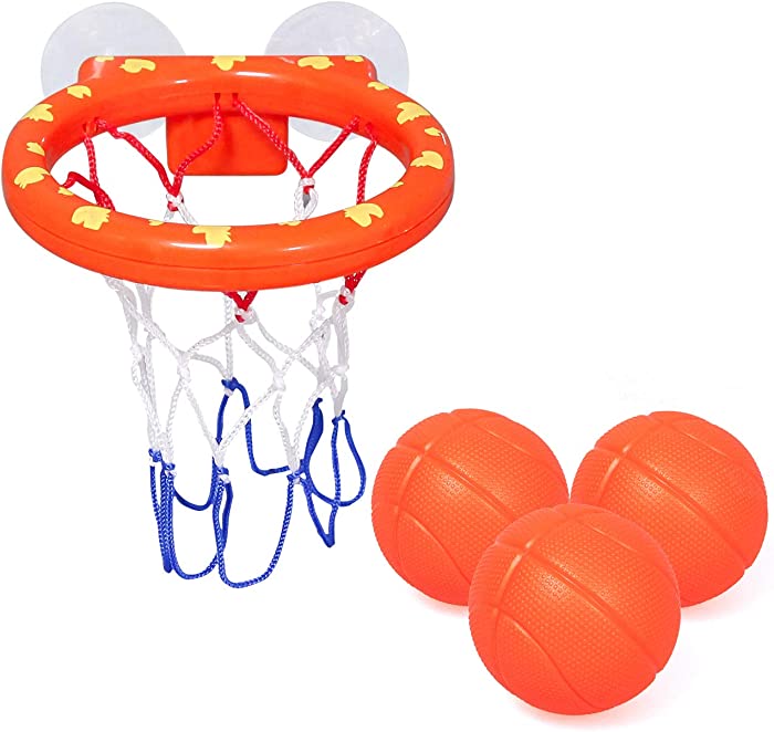 zoordo Bath Toys Bathtub Basketball Hoop Balls Set for Toddlers Kids with Strong Suction Cup Easy to Install,Fun Games Gifts in Bathroom,3 Balls Included ( Only Stick on Smooth Surface )