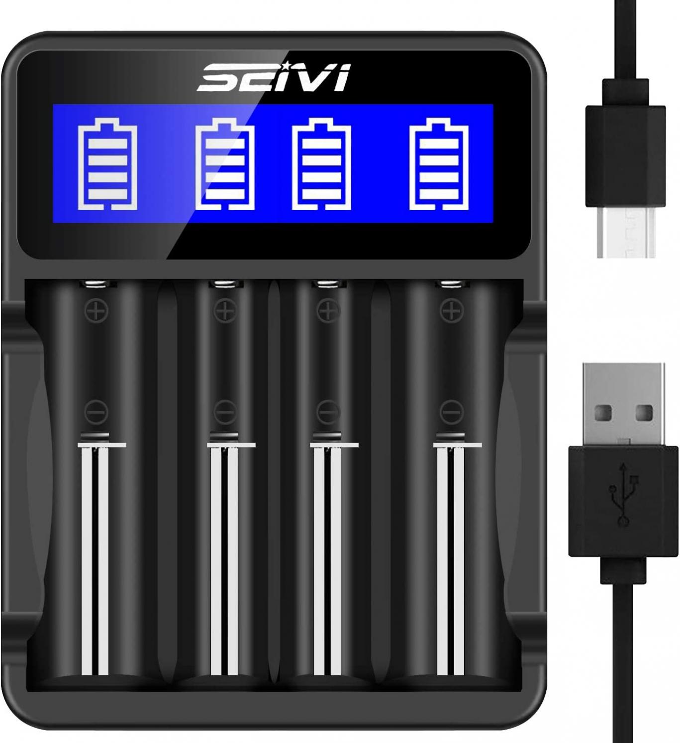 18650 Battery Charger, SEIVI LCD Display Universal Smart Charger for Rechargeable Batteries Li-ion Batteries 18650 26650 18490 17670 17500 16340 14500, Ni-MH/Ni-Cd A AA AAA Batteries