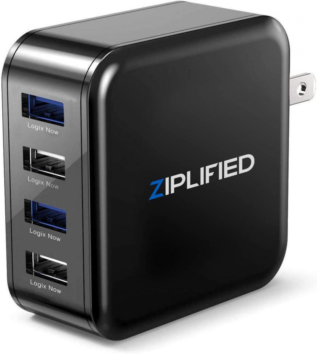 Ziplified 4 Port 40W USB Wall Charging Station with Foldable Plug for Standard USB Phones, Tablets and More