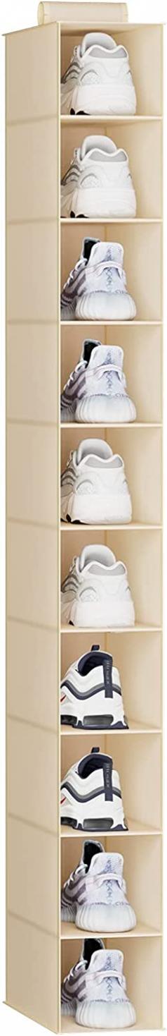 YOUDENOVA Hanging Shoe Organizer, 10-Shelf Closet Shoe Organizers, Hanging Shoe Storage, Beige