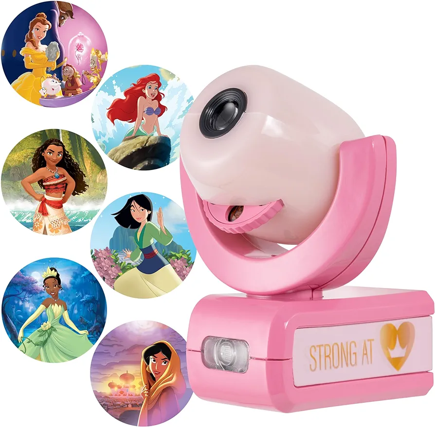 Projectables Disney Princess LED Kids Night Light, Projector, Plug-In, Dusk-to-Dawn Sensor, Belle, Jasmine, Ariel, Moana, Tiana & Mulan, Pink, 11738