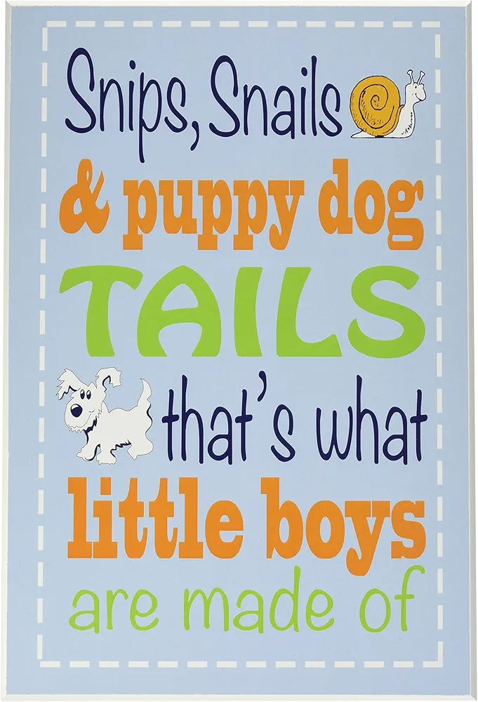 The Kids Room by Stupell Snips and Snails and Puppy Dog Tails Nursery Rhyme on Blue Rectangle Wall Plaque