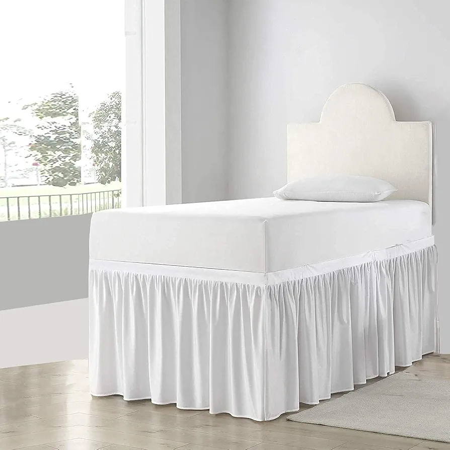 Dorm Room Bed Skirt Twin XL - Ruffled Dorm Size Bed Skirt - 100% Cotton Blend Fabric Dorm Bed Skirt White - Dorm Bed Skirt Twin XL Size College Dorm Bed Skirt 36" Drop (White, 36" Drop)