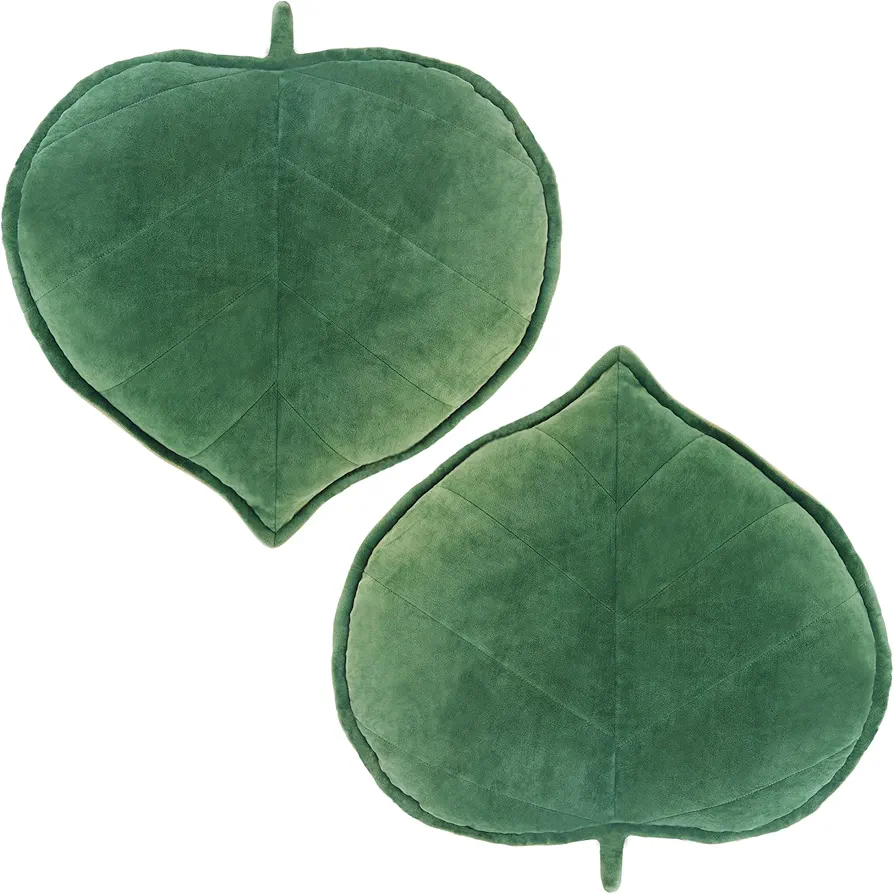 Leaf Shaped Pillow, 3D Plant Pillow, Cute Throw Pillows, Decorative Pillows for Bed, Succulent Pillow, Aesthetic Throw Pillows (Green Pack of 2)