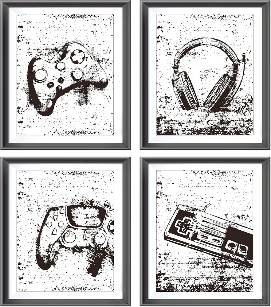 Retro Video Game Gaming Poster Prints for Home Boys Room Playroom Decor,Black And White Video Game Decorations Prints Wall Art Unframed 4pcs 8x10inches,Gift for Gamer Boys Gaming Love (8×10 inc)