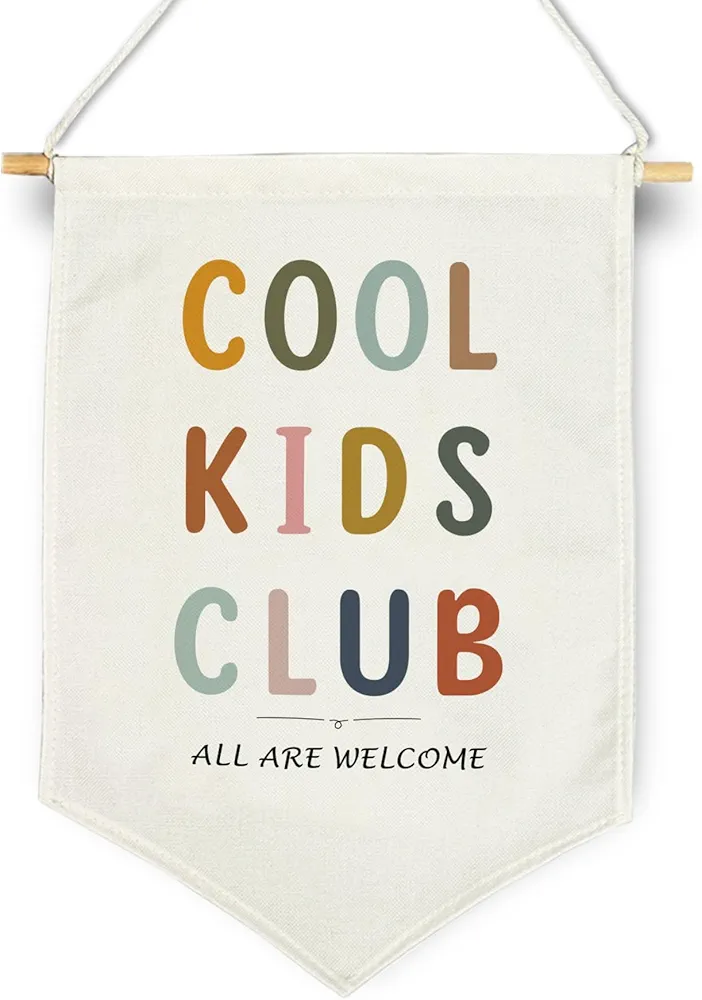 Cool Kids Club Hanging Pennant Flag, Kids Room Wall Banner, Playroom Wall Decor, Gift for Baby Kids Boys and Girls, Wall Art for Bedroom Nursery Playhouse Accessories for Kids Outdoor