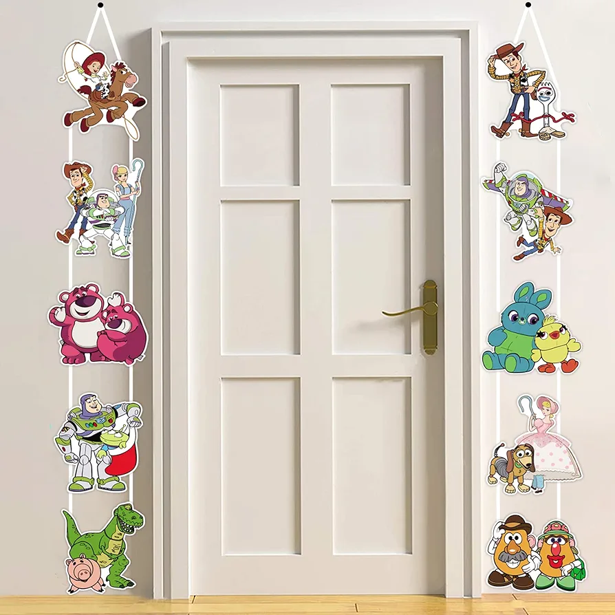 Toy Inspired Birthday Decorations, Toy Theme Porch Sign Hanging Banner, Cartoon Door Sign Room Decoration, Theme Wall Decorations for Kids Indoor Outdoor Birthday Party Supplies