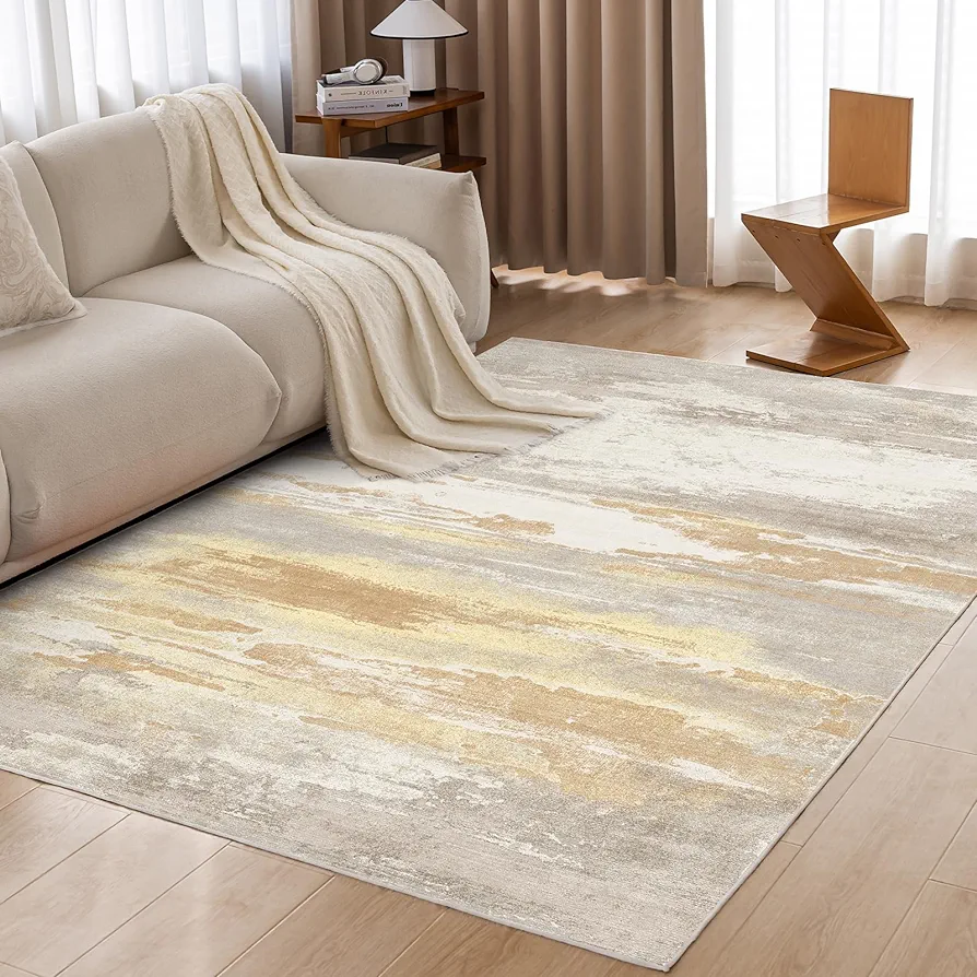 6x9 Washable Rugs Modern Abstract Design Machine Washable Area Rugs with Non-Slip Backing for Living Room, Bedroom, Home Decor, Beige Washable Rug