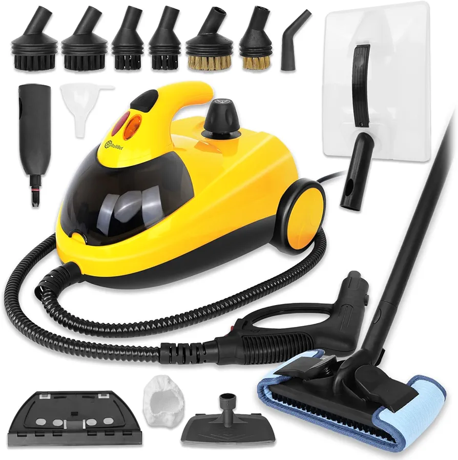 Rollibot Multipurpose Steam Cleaner with 18 Accessiores, Portable Steamer for Floor, Carpet, Kitchen, Bath Room, Tile & Window, Couch, Car Chemical-Free Cleaning and Wallpaper Removal