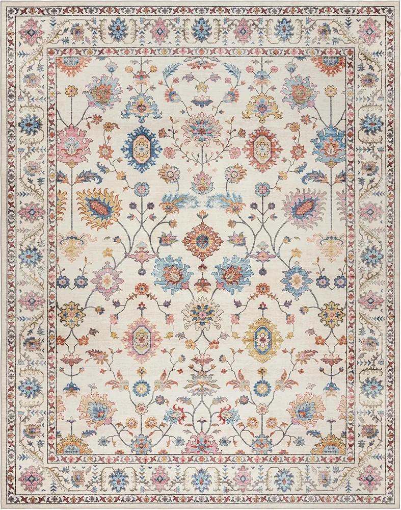 Gertmenian Printed Indoor Boho Area Rug - Non Slip, Ultra Thin, Super Strong, Printed Rug - Home Décor for Entryway, Bedroom, Living Room - 8x10 Large, Cullen Cream Multi, 28548