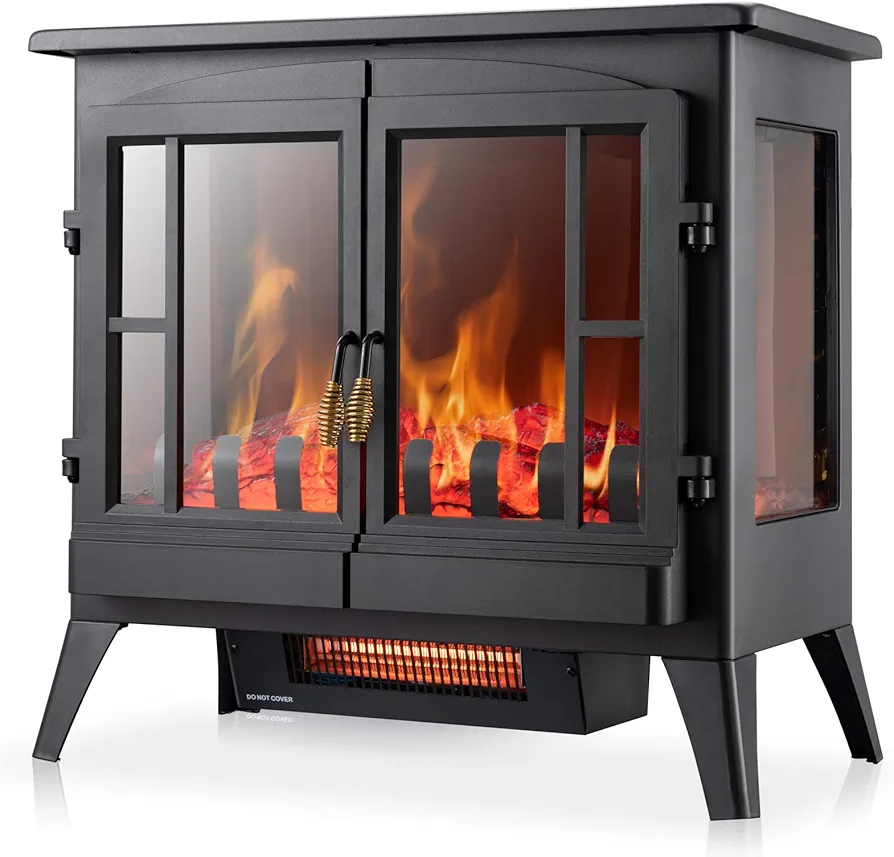 Xbeauty Electric Fireplace Stove, Freestanding Fireplace Heater with Realistic Flame, Indoor Electric Stove Heater, Portable, Infrared, Thermostat, Overheating Safety System, 1000W/1500W(23 Inch)