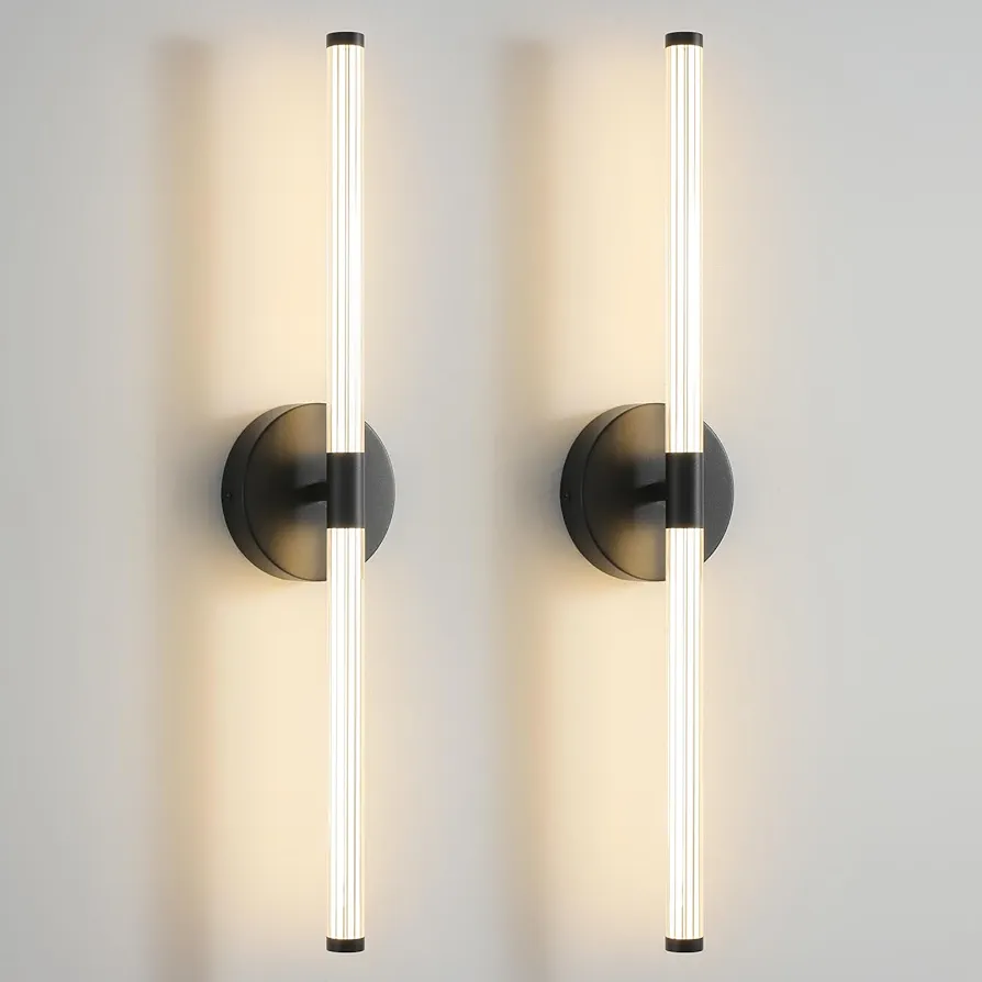 Wall Sconces Set of Two Matte Black LED Wall Lights Modern Linear Sconces Wall Lighting Indoor Sconces Wall Decor Set of 2 Wall Mounted Lamp for Living Room Wall Scones, Wall Lights Set of 2