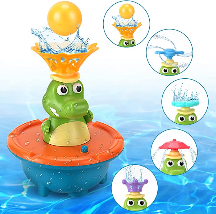 TF-Bety Fountain Crocodile Baby Bath Toys for Toddlers 1-3, 5 Modes Spray Water Bath Toy for 1 2 3 4 5 6 7 8 Year Old Boys Girls Kids, Sprinkler Light Up Bathtub Toy for Bathroom Swimming Pool Outdoor