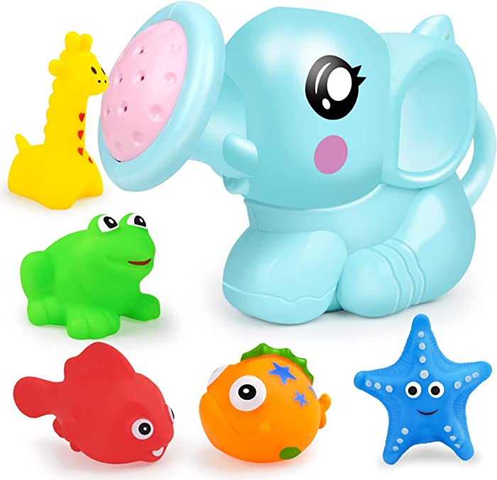 Ynanimery Baby Bath Toys for Toddlers 1 2 3 Years Old,Animals Squirter Bath Toy Set with 1 Elephant can&5 Soft Bath Toys(Elephant Water can+5 Soft Toys) (Elephant Bath Toy)