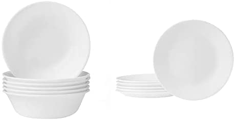 Corelle Soup/Cereal Bowls Set (18-Ounce, 6-Piece, Winter Frost White) & Winter Frost White 6-3/4-Inch Plate Set (6-Piece)