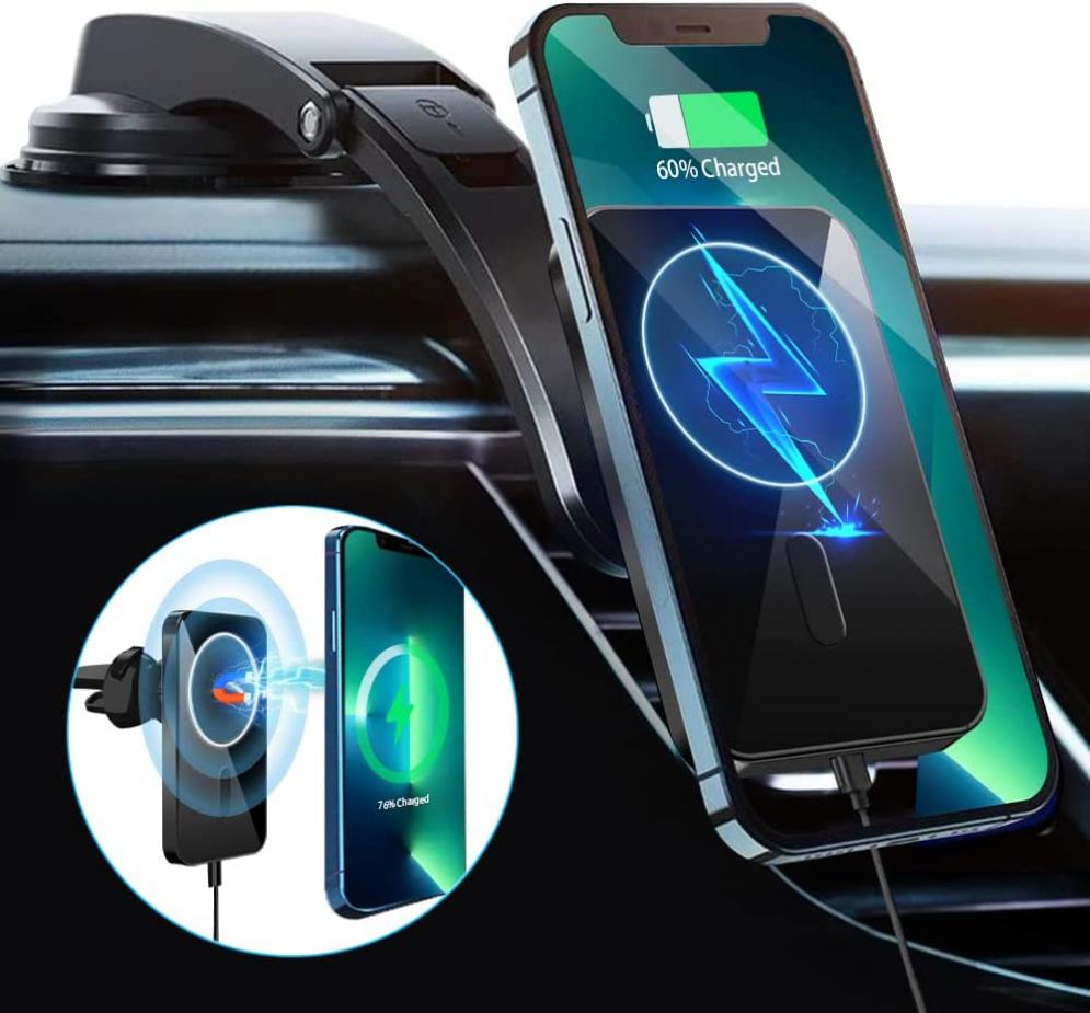 Magnetic Wireless Car Charger, Compatible with MagSafe Car Mount Charger, 15W Fast Charging Air Vent Car Phone Holder Charger Compatible with Caseless iPhone 14/13/12 Series and Magnetic Cases