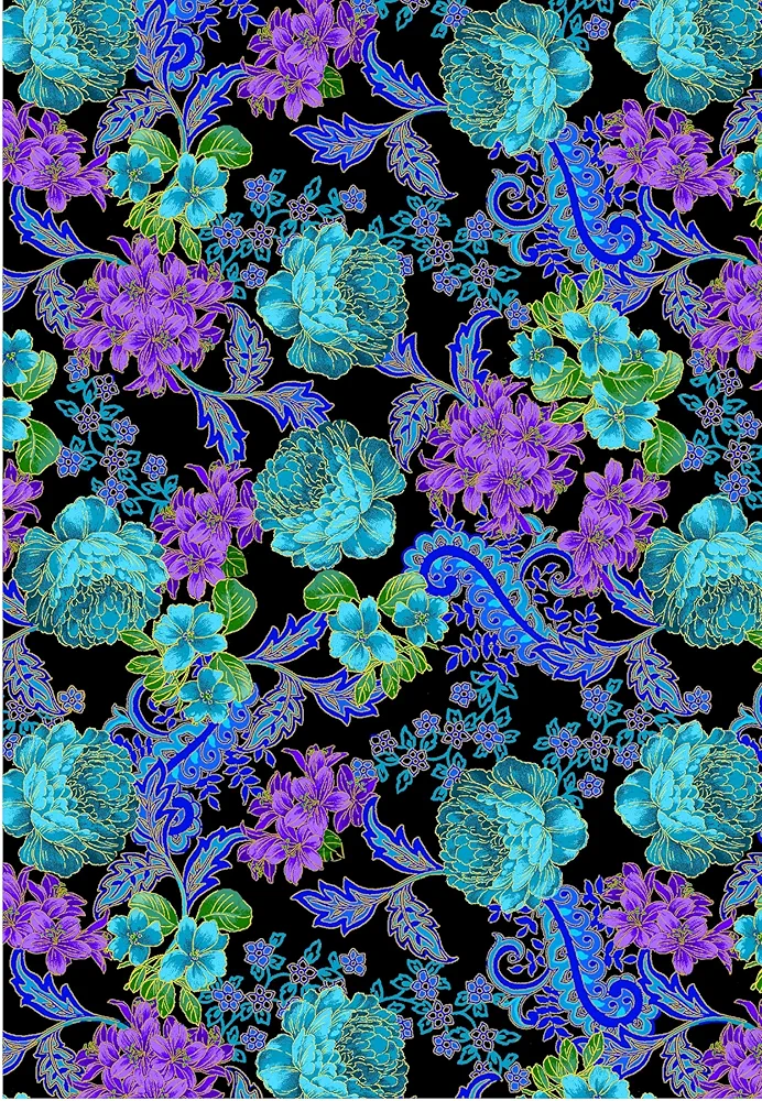 Michael Miller Flowery Scroll, Blue 15 Yard Bolt