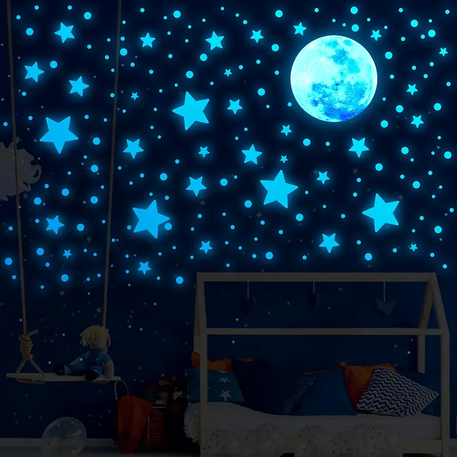 538Pcs Glow in The Dark Wall Stickers, Luminous Ceiling Stars Moon Space Galaxy Universe Planet Wall Decals Self-Adhesive Glowing Stickers for Kids Bedroom Nursery Living Room Decor (Blue)