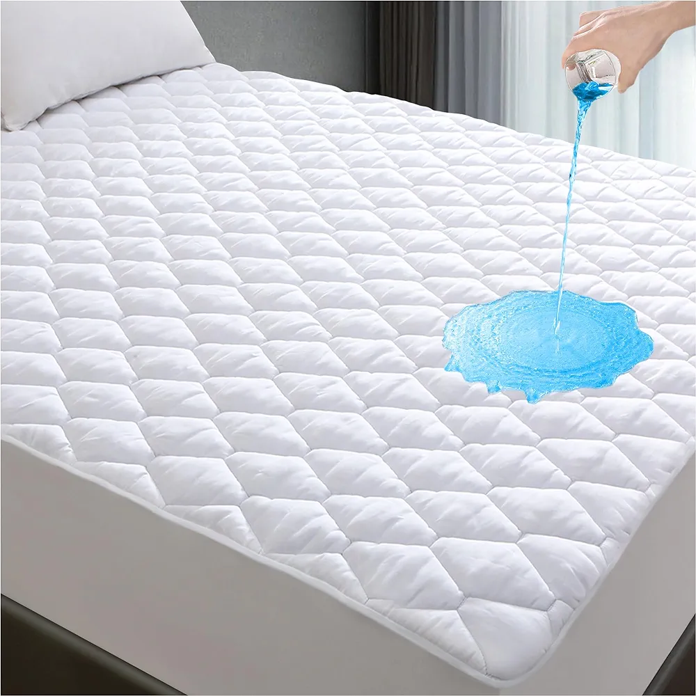 Lunsing Twin XL Mattress Protector for College Dorm Room Essentials, Back to School Waterproof Breathable Noiseless Twin Extra Long Mattress Pad with Deep Pocket for 6-16 inches Mattress, White