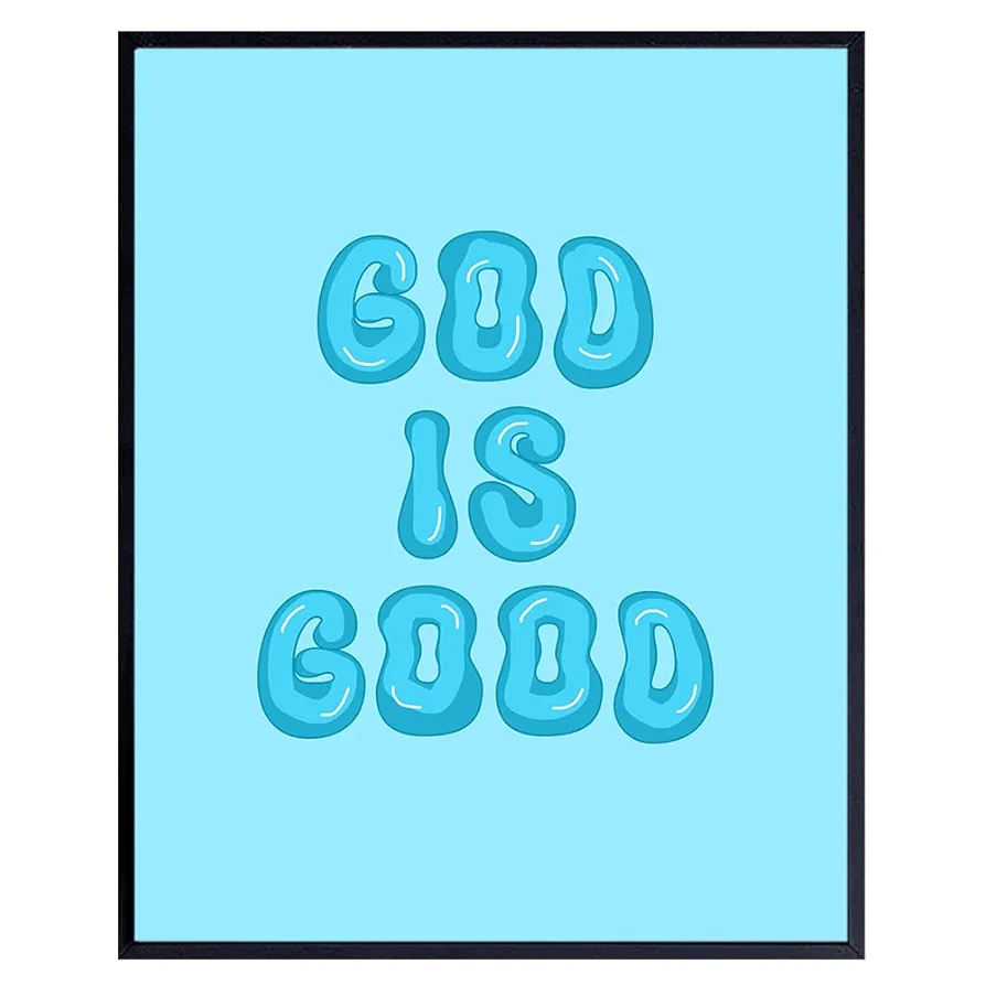 God is Good Spiritual Home Decor - Blue 70s Retro Style Religious Decorations Christian Decor - Christian Gifts for Women - Indie Room Decor - Cute Y2k Room Decor - Preppy Wall Decor - Trendy Wall Art