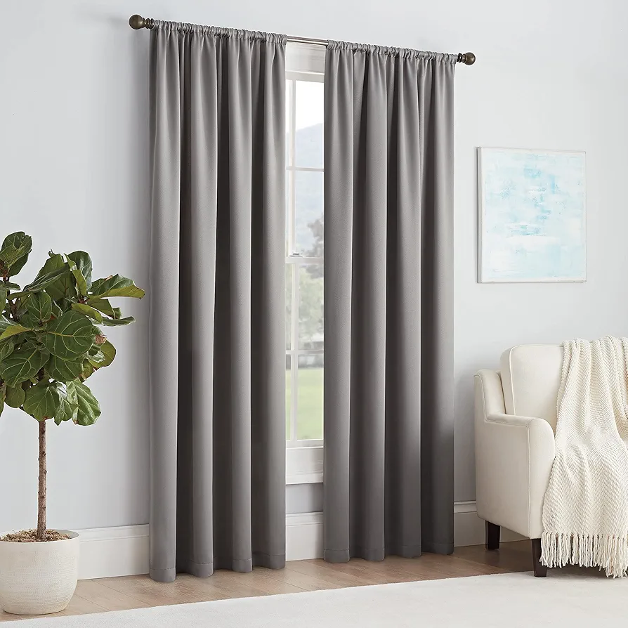 Eclipse Solid Thermapanel Modern Room Darkening Rod Pocket Window Curtain for Bedroom (1 Panel), 54 in x 54 in, Grey