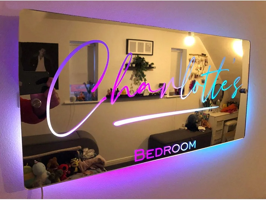 Personalized Name Mirror 12 Colors LED Light - Custom Light Up Name Sign for Bedroom, Living Room Wall Decoration Handmade LED Mirror Gift for Mom Wife Girlfriend