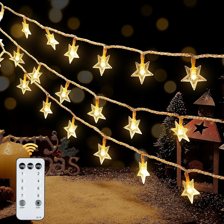 Warm White Star String Lights,39FT 100LED Plug in Fairy Twinkle Lights with 8 Modes Waterproof for Indoor Outdoor Christmas Tree,Home,Girls’ Room,Garden,Party,Wedding Decor(Warm White)