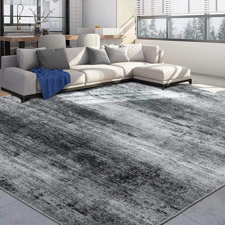 9x12 Modern Abstract Area Rug for Living Room Bedroom, Large Machine Washable Boho Floor Carpet with Non-Slip Backing for Indoor Office Dining Room, Home Deco Non-Shedding