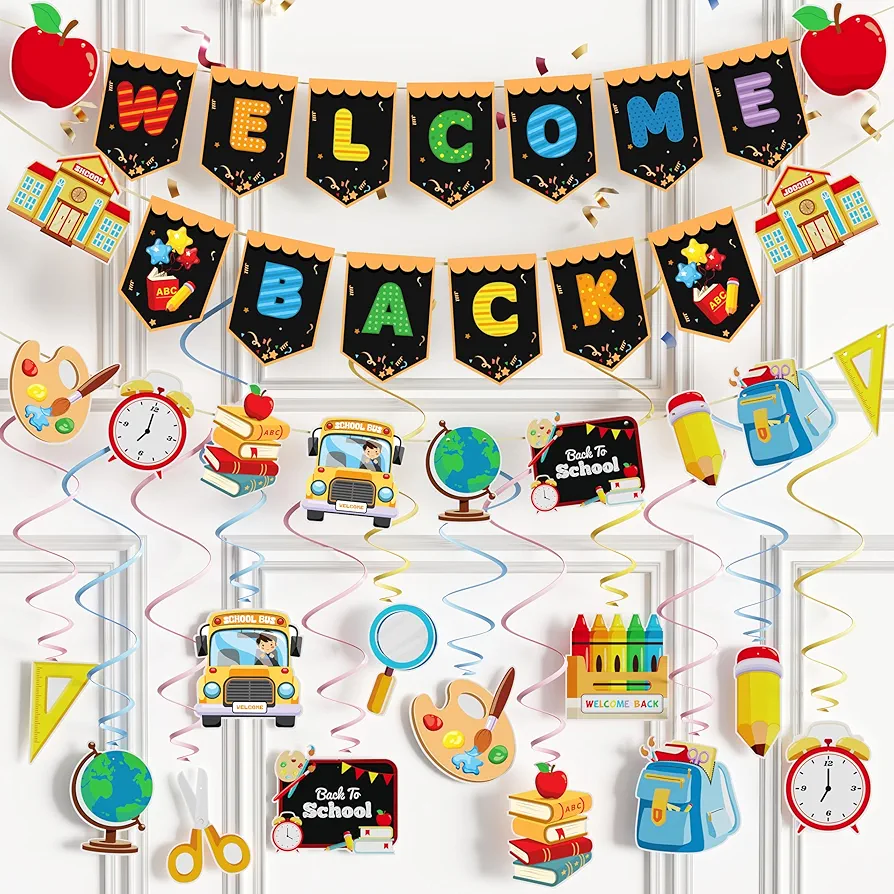 Back to School Decorations, Back to School Banner Spiral Pendants Hanging Ornaments for First Day of School Classroom Decorations Back to School Party Supplies Teacher Appreciation Decor