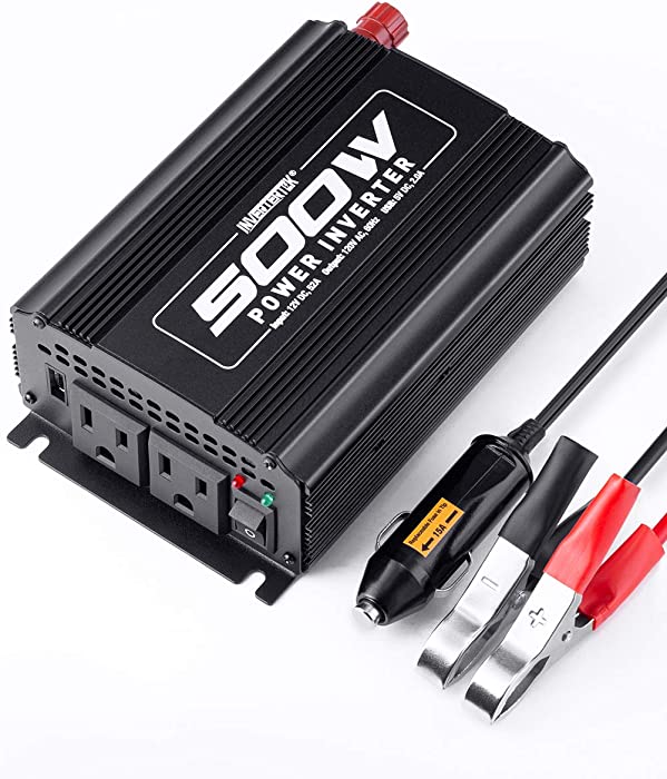 INVERTERTEK 500W Car Power Inverter DC 12V to AC 110V Car Adapter with 2A USB Ports