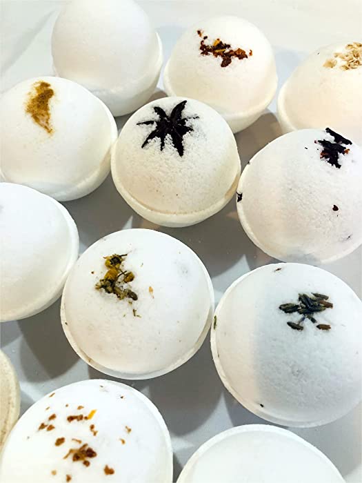 Organic Bath Bombs Gift Set - Variety Pack - 12 XL 6 oz Aromatherapy Bath Bombs - All Natural - 100% Organic - Vegan - Dye Free - Made w/ Organic Essential Oils & Flowers - Handmade in The USA