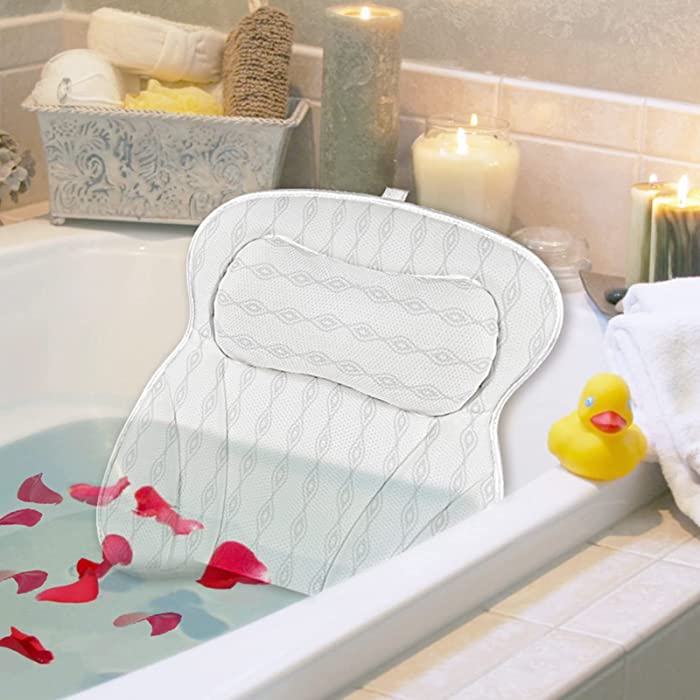 Warepro Bath Pillow Bathtub Pillows for Tub, Ergonomic,Bath Pillows for Neck, Back Support, Shoulder and Head, Spa Cushion Relaxing Headrest Bathing Pillow with 4D Air Mesh, Bath Accessories