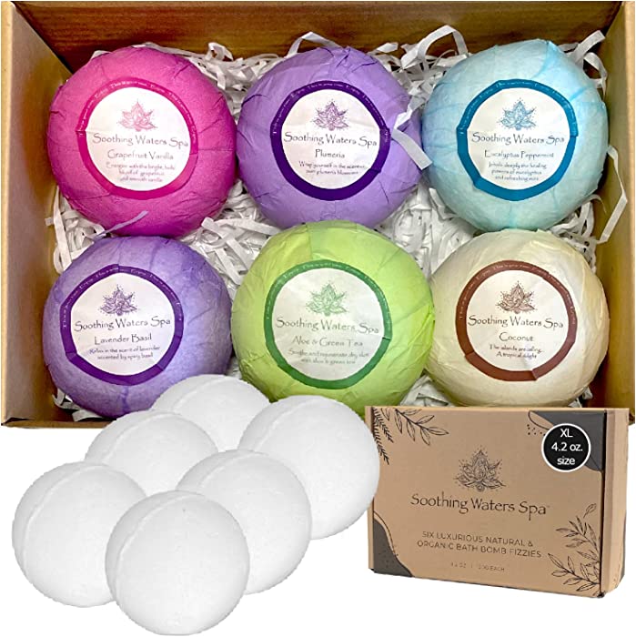 Organic Bath Bombs Gift Set - 6XL Natural Bath Bombs with Shea Butter, Coconut Oil, Essential Oils and 6 Relaxing Botanic Scents. Best Bath Bombs for Women, Gifts for Women, Girls and Kids.