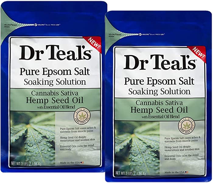 Dr Teal's Epsom Salt 2-Pack (6 lbs Total) - Cannabis Sativa Hemp Seed Oil with Essential Oil Blend