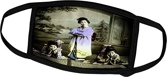 3dRose Scenes from The Past Magic Lantern Slides - Vintage Trio Japanese Geisha Beautifully Posed Hand Tinted Old Japan - Face Masks (fm_246628_3)