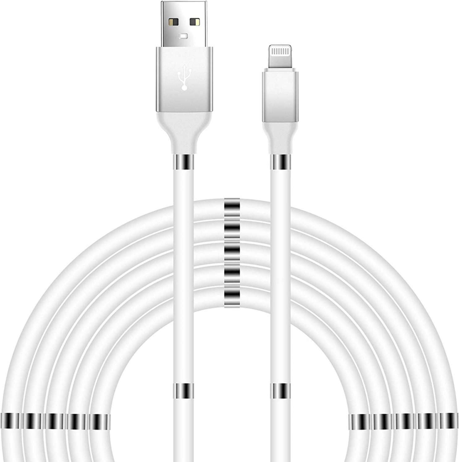 Aduro Magnetic Self Winding Fidget Lightning iPhone Charger Cable MFi Certified Charging Cable Cord For iPhone 12 11 Xs Max XR X 8 Plus 7 Plus 6S 6 Plus SE 2020 5S iPad Pro iPod Airpods 6 Foot (White)