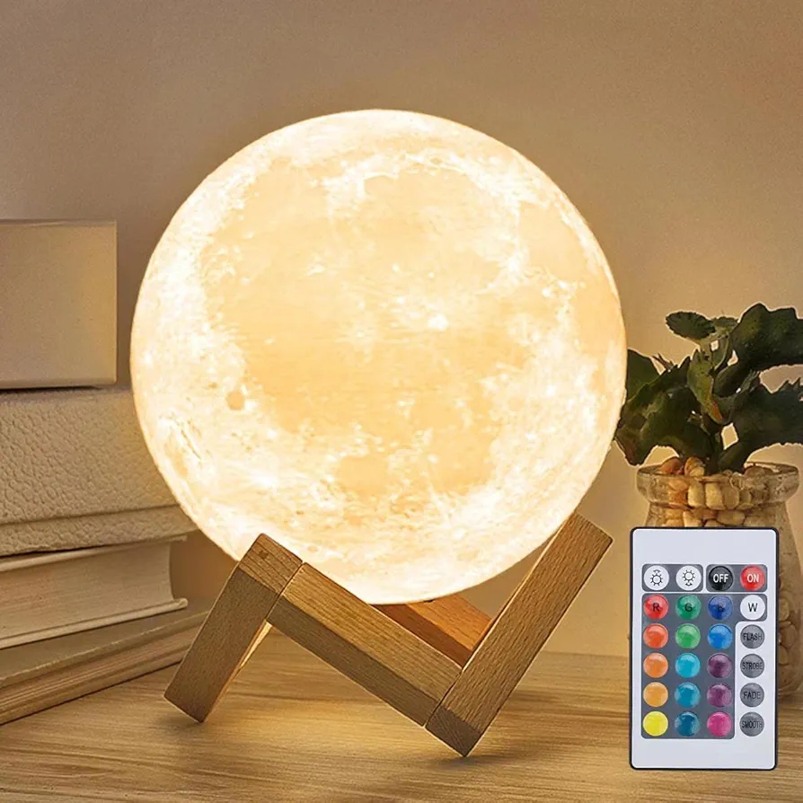 Mydethun 16 Colors Moon Lamp with 148 Combination Modes, Moon Light Mothers Day Gift, LED Night Light Lamp for Women, Kids, Girls, Bedroom, Home Decor with Remote Control, 5.9 inches, w/Wood Stand