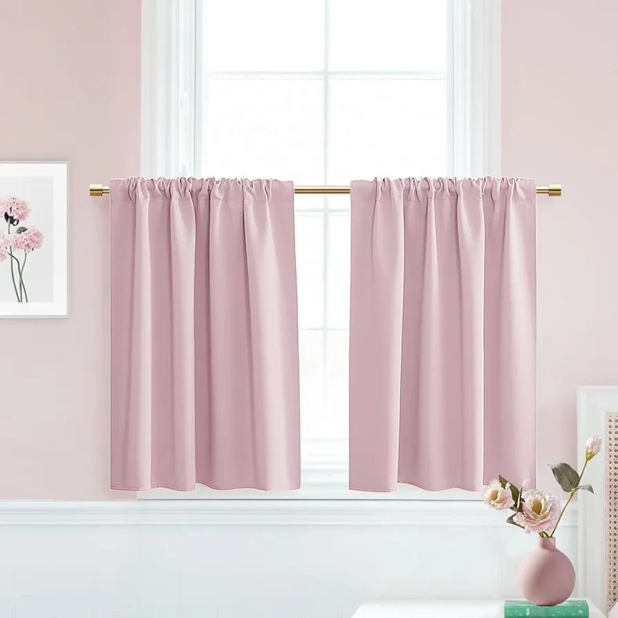 PANELSBURG Kids Curtains for Teen Girls Room Bedroom,Light Pink Short 80% Blackout Small Curtains for Baby Nursery,24 Inch Length