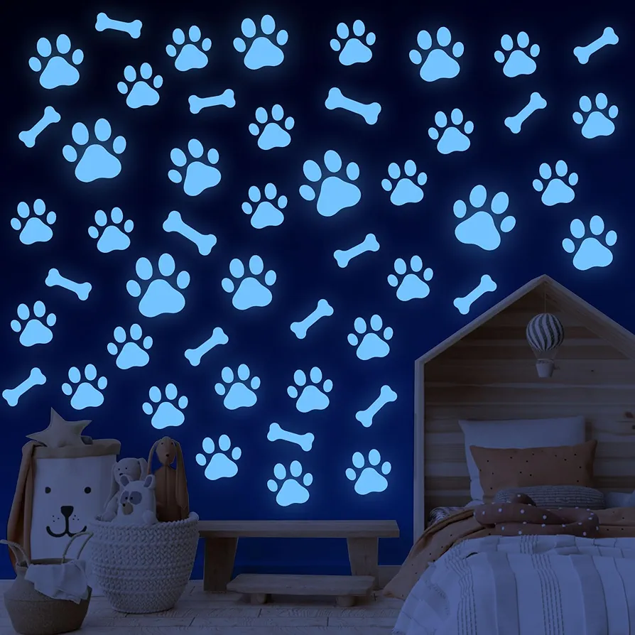 Glow in The Dark Dog Wall Decals Cute Print Wall Stickers Glow in The Dark Wall Decals for Boys Kids Bedroom Living Room Decor