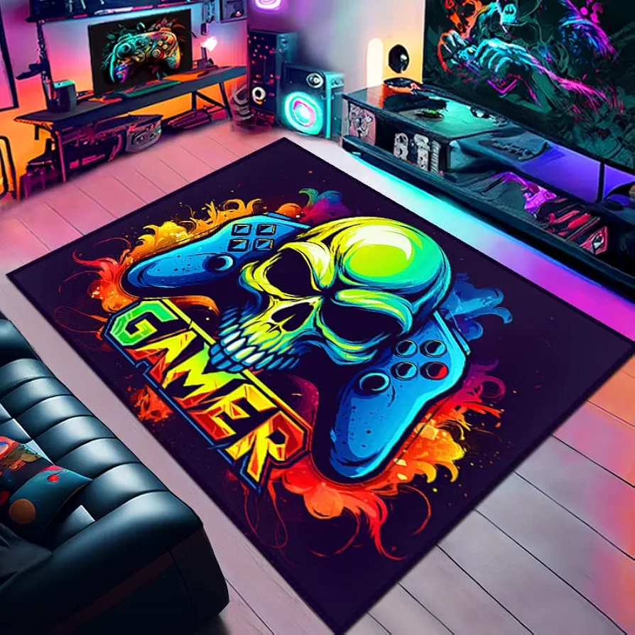 Gaming Rug with Colorful Game Controller Design for Game Room, Gaming Room Boys' Bedroom 36x24 inches