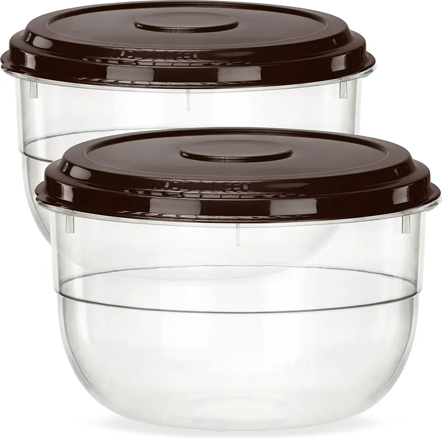 DecorRack X-Large Food Storage Containers, 5.75 Quarts, BPA Free Plastic, 185 oz Heavy Duty Multipurpose Plastic Storage Containers, Round Cake Dough Riser Bowls with Airtight Lid (2 pack), Coffee