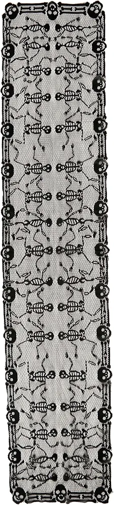 Fun Costumes Halloween Gothic Skeleton Table Runner 78" X 18" Indoor Room Decoration, Knitted Lace Horror Spooky Party Haunted House Display