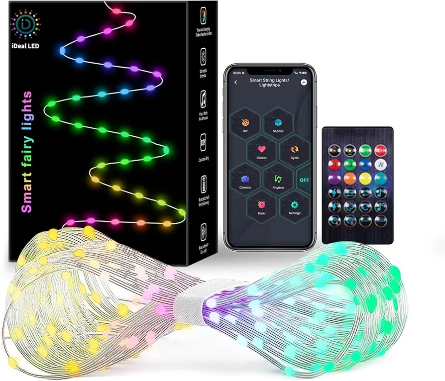 Smart Fairy String Lights, 33Ft Usb DIY Twinkle Lights w/Remote & App Controlled, music sync,12 Modes, Multicolor & Warm White for Bedroom, Christmas, Parties,Wedding,Centerpiece, Decoration