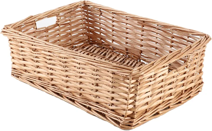 Rectangular Wicker Storage Basket Woven Rattan Basket with Handle, Baskets for Organizing Bathroom,Bedroom,Living room,Pantry (Wicker)