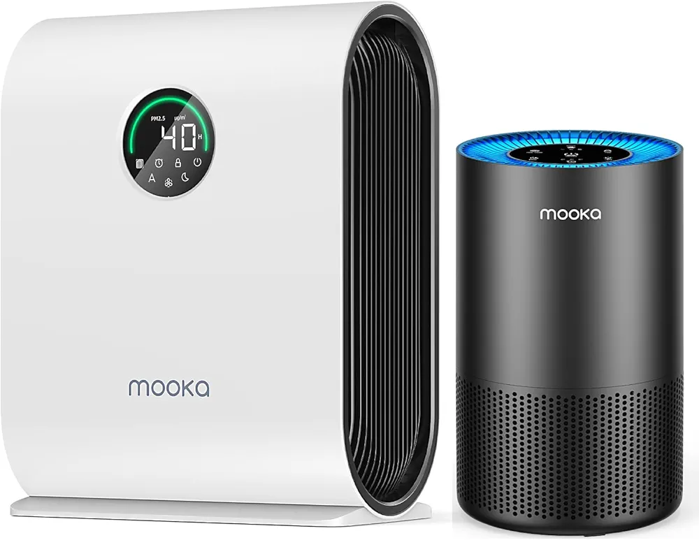 2PACK, MOOKA Air Purifiers for Home Large Room 2500ft² with PM2.5 Air Quality Sensor + Air Purifier for Home Large Rooms up to 1200ft² Black