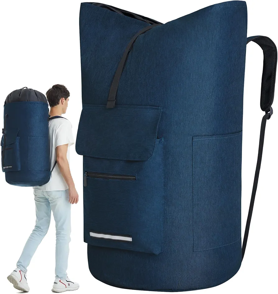 Laundry Backpack Heavy Duty, 115L Extra Large Laundry Bag with Straps, Dorm Room Essential for Guys, Backpack Laundry Bag with 4 Pockets, Laundry Bag Backpack for College Dorm, Apartment, Laundromat