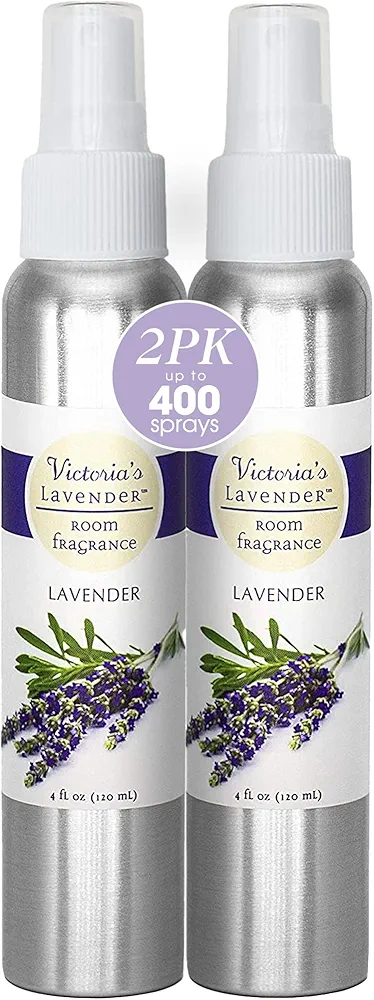 Victoria's Lavender Room Spray - All-Natural Home Fragrance, Pure Essential Oil Air Freshener & Odor Eliminator, Calming & Relaxing Scent, Aromatherapy Household Essentials, 2-Pack Lavender, 4 oz each